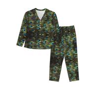 CPyuqw S Long Sleeve Pajama Set for Women â€“ Lounge Fresh peacock Print Pajama Sets, Loungewear for Fall Winter Sleep at Night Black