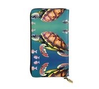 CPyuqw Sea Turtle with Fishes Print Leather Wallet for Women and Men - Clutch with Card Holder, Coin Pocket & Checkbook Compartment