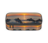 CPyuqw Sunset Dolphins Print Pencil Case - Multi-Purpose Pen Organizer, School Supplies, Stationery, Makeup, and Office Use