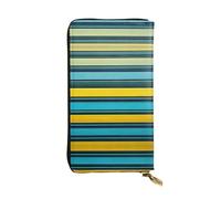CPyuqw Yellow and Blue Stripes Print Leather Wallet for Women and Men â€“ Clutch with Card Holder, Coin Pocket & Checkbook Compartment