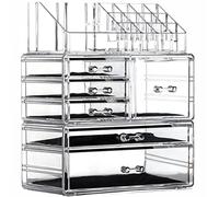 Cq acrylic 3 Pack Clear Makeup Organizer Countertop, Stackable 6 Drawers Skincare Organizer,Cute Skin Care Organizer for Vanity Hair Clip,Jewelry,Beauty Product Desk and Make Up Organizers for Vanity