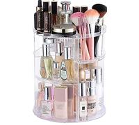 Cq acrylic 360 Degree Rotating Makeup Organizer for Bathroom,4 Tier Adjustable Cosmetic Storage Cases and Make Up Holder Display Cases,Clear