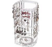 Cq acrylic 360 Rotating Earring Holder Organizer Clear Jewelry Displays Dangle Earinging Rack Necklace Bracelet Carousel Tree Towers,4 Tier Hanging Earring Display Stands For Selling,Pack of 1