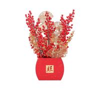 CQAHDSEVF Chinese New Year Tabletop Ornament, Artificial Flower Bucket for Chinese New Year Spring Festival Red Gold Multiple Sizes(Red S)