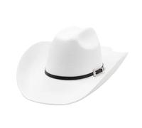 CQAHDSEVF Western Cowboy Hat, 9.5cm Roll Brimmed Western Cowboy Hat Felt Black White 56-58cm(White)