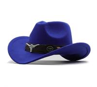 CQAHDSEVF Western Cowboy Hat, Western Cowboy Hat Roll Brim Multicolor Polyester Adjustable Sizes(Blue,4)