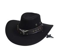 CQAHDSEVF Western Cowboy Hat, Western Cowboy Hats Big-Edge Jazz Hat Unisex Multicolor Size 8(Black)