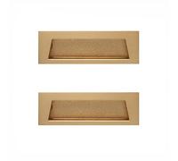 CQCQC 2 Pcs Flush Pulls Recessed Finger Sliding Door Handles Embedded Concealed Cabinet Kitchen Cupboard for Wardrobe Dresser Closet(Gold,Hole Pitch:96mm)