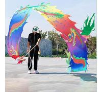 CQCQC 3D Colorful Dragon Poi Park Flowy Rainbow Satin Dragon Poi, Flinging The Dragon Spiral Practice Ribbon Streame With Head For Youth/Adult/Seniors(Color,6m)