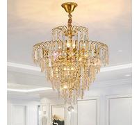 CQDWD 2 Story Foyer Chandeliers Crystal Large Entryway Chandelier Gold Round Flush Mount Chandeliers for Dining Room Raindrop Ceiling Pendant Lamp for Living Room Bedroom Kitchen Island