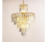 CQDWD 2 Story Foyer Chandeliers Crystal Large Entryway Chandelier Gold Round Flush Mount Chandeliers for Dining Room Raindrop Ceiling Pendant Lamp for Living Room Bedroom Kitchen Island