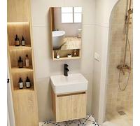 CQDWD Bathroom Vanity Sink Combo Wall Mounted Floating Cabinet Set White Rectangle Ceramic Vessel Sink W/Faucet, Pop Up Drain Mirror (Size : 60 * 42cm)