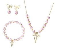 CQEAZ Fashionable Ceramic Bowknot Beaded Jewelry Set with Traditional Blue White Pattern for Women Accessory Floral Ceramic Necklace Earrings