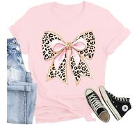CQF Bow Shirts for Women Cute Pink Bowknot Ribbon Girly Aesthetic T-Shirts | A lovely gift for girls who love chic aesthetic,sweet feminine top,great for casual hangout, weekend outing,and shopping trip