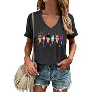 CQF Pride Shirts for Women LGBTQ Subtle Pride V Neck T-Shirts Rainbow Lesbian Tee Tops, Grey, S