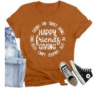 CQF Thanksgiving Shirts Women Happy Friends Giving Print T-Shirts Funny Fall Turkey Tee Tops, Brown, L