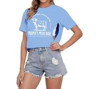 CQF Women Breastfeeding Shirts Maternity Nursing T-Shirts Mama’s Milk Bar Tops Dual Side Hidden Zipper Relaxed Tee, Blue, XL
