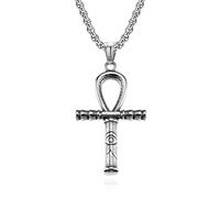 CQHODFYA Coptic Ankh Cross Pendant Necklace for Men Women,Egyptian Stainless Steel Religious Necklace, Jewelry Necklace Gift, Egypt Silver Chain Necklace 23.6 Inch(Gift Packaging)