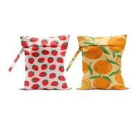 CQM 2Pcs Summer Fruits Wet Bags 12x10 Inch, Strawberry Orange Waterproof Travel Laundry Bags, Reusable Wet Dry Bag for Swimsuit Beach Diapers Dirty Yoga Gym Clothes, Travel Gifts for Women Friend