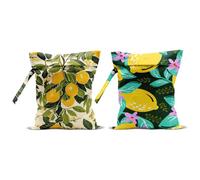 CQM 2Pcs Summer Lemon Wet Bag 12x10 Inch, Rustic Lemon Waterproof Travel Laundry Bags, Washable Reusable Wet Dry Bag for Swimsuit Beach Diapers Dirty Yoga Gym Clothes, Plant Gifts for Women Friend