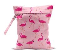 CQM Pink Flamingo Wet Bags 12x10 Inch, Flamingos Seamless Pattern Waterproof Travel Laundry Bags, Reusable Wet Dry Bag for Swimsuit Pool Beach Diapers Dirty Yoga Gym Clothes, Flamingo Gifts for Women
