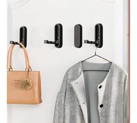 CQPRK Foldable Towel Hooks, 4 Pack, Matte Black, Zinc Alloy, Wall Mount, 25 lbs Capacity, Modern Style, Perfect for Coat, Towel, Robe, Backpack, Purchase, Headphone, Wall, Outdoor, Indoor, Kitchen