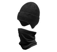 CQQNIU 1 Knitted Hat, 1 Neck Gaiter, Winter Thermal Kit, Beanie Thermal Hat, Men's Hat, Cold Cycling Suit Black