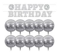 CQQNIU 1 Piece Happy Birthday Pull Flag, 10 Pieces Disco Balloons, Disco Decoration, Birthday Party Hanging Decoration, Banner Balloon Props