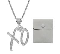CQQNIU 1 Piece Silver Hip Hop Necklace and 1 Piece Jewelry Bag, Letter Pendant Necklace, Fashionable Zircon Necklace, Clothing Accessories