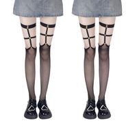 CQQNIU 2 Pairs Of Black Riveted Fishnet Stockings, Punk Style, Adult, Female, M (Flat Lay 56Cm), Black, Stockings