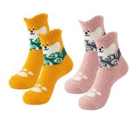 CQQNIU 2 Pairs Of Dog Pattern Socks, Coral Fleece Socks, Cute Cartoon Socks, Winter Warm Socks, Soft Women'S Socks