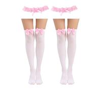 CQQNIU 2 Pairs Of Pink Over-The-Knee Socks And 2 Pink Lace Leg Rings, Women'S Bow Socks, Cute Women'S Socks, Clothing Accessories