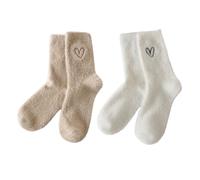 CQQNIU 2 Pairs Of Plush Socks, Heart Pattern Socks, Sleep Socks, Floor Socks, Soft Warm Socks, Cute Socks For Women
