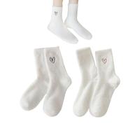 CQQNIU 2 Pairs Of White Socks, Heart-Shaped Plush Socks, Winter Warm Socks, Women'S Socks, Simple Mid-Calf Socks, Plush Sleeping Socks