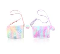 CQQNIU 2 Pcs Rainbow Plush Crossbody Bags, Kids Crossbody Bags, Cute Crossbody Bags, Adjustable Strap Shoulder Bags