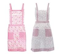 CQQNIU 2 Pieces Floral Aprons, Waterproof Aprons, Kitchen Aprons, Gardening Aprons, Adjustable Aprons