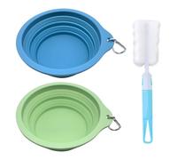 CQQNIU 2 Pieces Pet Folding Silicone Bowls And 1 Piece Sponge Cleaning Cup Brush, Pet Portable Bowls, Pet Feeding Bowls, Pet Supplies