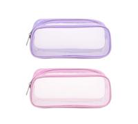 CQQNIU 2 Pieces Transparent Mesh Pencil Cases, Large-Capacity, Pink & Purple, School Supplies