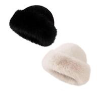 CQQNIU 2 Pieces Women's Retro Warm Hats, Black & Khaki, One Size Fits All, Polyester, Winter Thermal Supplies