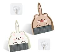 CQQNIU 2 Sets Of Dustpan Brooms And 2 Pieces Of Transparent Hooks, Creative Cartoon Cleaning Tools, Mini Cleaning Brush, Desktop Cleaning Brush
