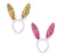 CQQNIU 2pcs Colorful Plush Bunny Ears, Easter Bunny Ears Headband Decorative Accessories, Cosplay Party Costume Accessories for Adult Kids (pink sequins, yellow sequins)