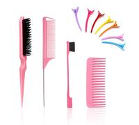 CQQNIU 3-Piece Hairdressing Comb Set with Wide Tooth Comb, Hair Clips, and Double-Sided Brush, Pink, 15.4 x 5.8 cm