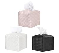 CQQNIU 3 Pieces Woven Tissue Box, Pu Leather Tissue Box, Square Tissue Box, Fashionable And Simple Tissue Box, Home Accessories