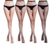 CQQNIU 4 Pairs Of Black Fishnet Stockings, Elastic Fishnet Stockings, Tight Fishnet Stockings, Sexy Fishnet Stockings, Clothing Accessories