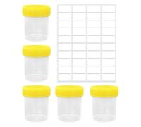 CQQNIU 5 Pieces Of 60Ml Sample Cups And 1 Blank Label, Sample Collection Cup, Clear Plastic Sample Cup, Leak-Proof Sample Cup