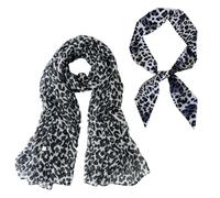 CQQNIU Leopard Print Silk Scarf, Black And White, Unisex, Polyester, Cotton, SCARF