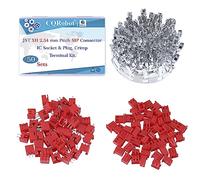 CQRobot JST Red XH 2.54 mm Pitch 2-Pin Electronic Computer Connector IC Male Plugs, Female Sockets Housing and T-Shaped Crimp Terminal Kit. 50 Sets/200 Pieces Wire-to-Board Adapter Cable Assembly.
