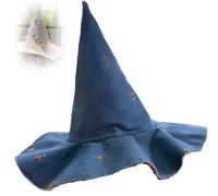 CQSVUJ Handmade Patchwork Witch Hat, Bohemian Vintage Floral Witch Hat For Parties And Daily Wear (Denim Blue)