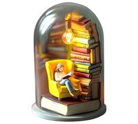 CQSVUJ Reader Night Light, Miniature Book Lover Sculpture with Mini Books and LED Light, Mini Reading Figurine Tiny Bookshelf Library Statue for Book Lovers Gifts and Reading Nook Decor (#01)