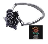 CQSVUJ Strong as Fuck Black Rose Ring, Burned and Survived Self-Love Black Rose Ring for Women, Blooming From Darkness Dark Flower Rings Inspirational Jewelry Gift for Best Friends Besties (10)